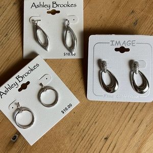Ashley Brookes and Image Set of 3 Silver Tone Wire Earrings 3 styles/finishes